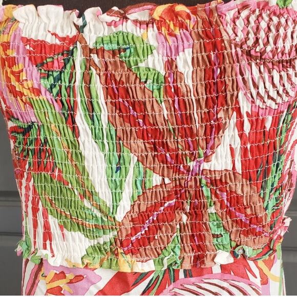 ZARA Tropical Print Smocked Midi Dress with Front Split - Picture 3 of 4